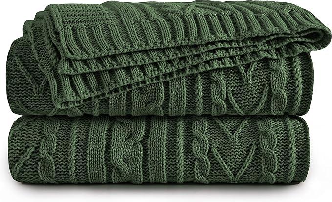 Aormenzy Knitted Throw Blanket (50" x 60") and 2 Pillow Covers (18" x 18"), 3 Piece Grayish Green Throw Blanket Set, Decorative Throw Blankets for Couch Sofa Bed Living Room
