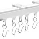 Aluminum Heavy Duty Ceiling Curtain Track, Room Divider Rail System with Silent Rollers, 1.3FT to 6.7FT Adjustable Length for Living Room Bedroom RV Shower, White