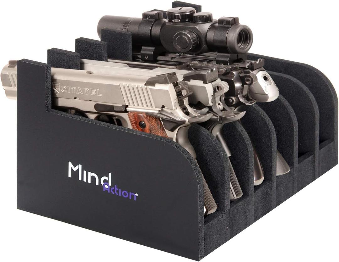 MIND&ACTION Foam Pistol Rack for Gun Safe, Gun Cabinet Accessories, Pistols Holder Storage Organizer, Revolver Firearm Handgun Rack Stand Display