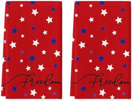 Artoid Mode Red Freedom Stars America Patriotic 4th of July Kitchen Towels Dish Towels, 18x26 Inch Memorial Day Decoration Hand Towels Set of 2