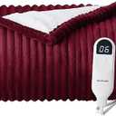Bedsure GentleSoft Heated Blanket Throw - Soft Ribbed Flannel Electric Blanket, Heating with 4 Time Settings, 6 Heat Settings, and 3 hrs Timer Auto Shut Off, Gifts for Grandma (50x60 inches, Burgundy)