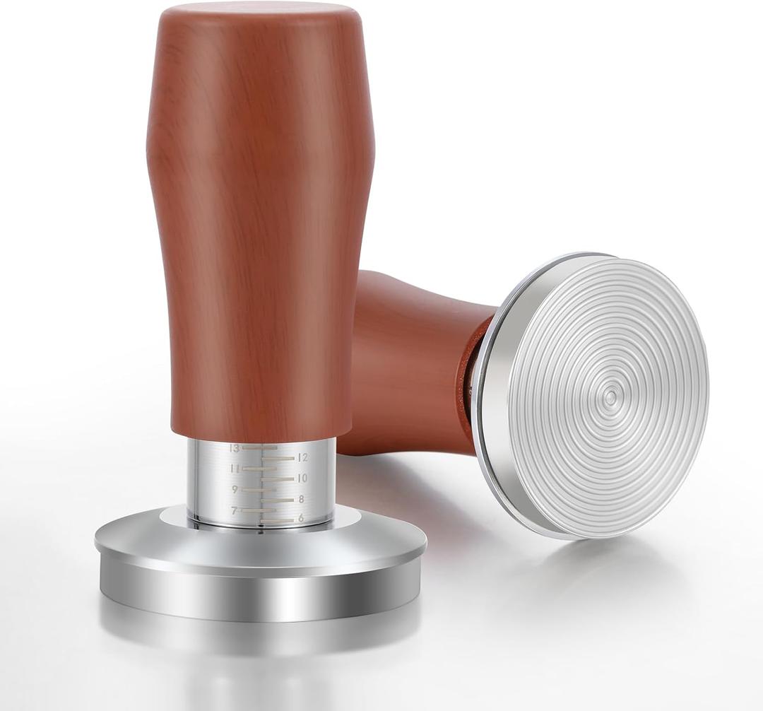 AORESAC Coffee Tamper 54mm, Spring-Loaded for Espresso Tamper Tool with 15lb/25lb/30lb Replacement Springs, Stainless Steel Ripple Base Tamper Barista Tools with Scale Mark