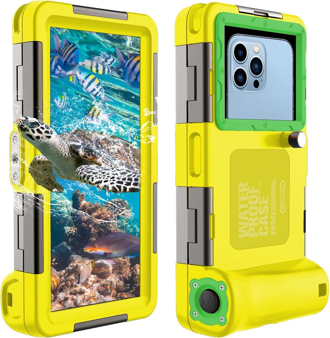 Underwater Snorkeling Diving Phone Case for iPhone 16/15/14/13/12/11 Pro Max/XR/X Galaxy S24/S23/S22/S21 Professional Universal Waterproof Case for Snorkeling Scuba Dive Photo Video, Yellow