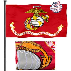 Marine Corps Flag - 3x5 Outdoor Double Sided Embroidery - USMC Flag, Heavy Duty Polyester, Super Durable