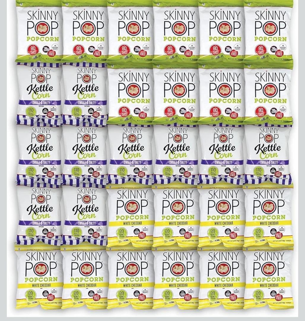 Bulk Popcorn, Skinny Pop Popcorn Individual Bags Variety Pack - Skinny Pop, 30 Packs of 3 Flavors| Bentley Assortment
