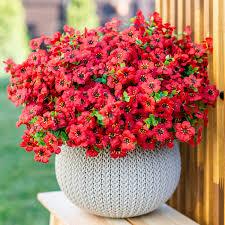 Kingsboomy Artificial Flowers for Outdoors, Faux Plants Flowers, 12 Bundles Silk Colorful Fake Flowers Eucalyptus Realistic UV Resistant for Outside Home Planter Porch Patio Yard Decor (12, Red)