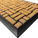 MATALL Front Door Mat Outside Entrance - 36x17 Inches Coir-Like Yellow Welcome Matt, Dirt-Trapping Non-Slip Low-Profile Indoor and Outdoor Mat for Apartment, Patio, Covered Porch, or Back Door