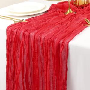 Red Cheesecloth Table Runner 2 Packs 10FT Cotton Gauze Table Runners 35x120 Inch Sheer Cheese Cloth Table Cover Gauze Table Runner Romantic Runners for Wedding Party Table Decorations  