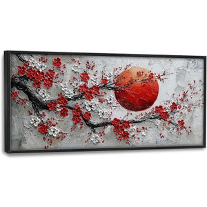 Plum Blossom Large Wall Art for Living Room Oriental Asian Pictures Painting Chinese Big Wall Decor Japanese Canvas Artwork Decorations Framed for Bedroom Office Dining room Gifts 30"x60"