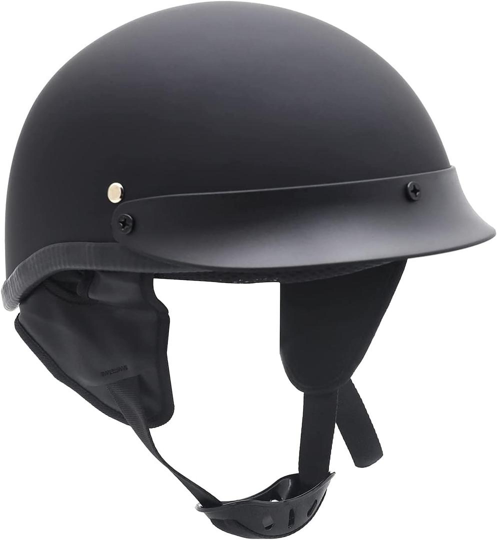 HTTMT MT506-001-S DOT Certified Matte Black Flat Black Compatible with Harley Davidson Half Face Helmet Chopper Cruiser Biker Size Small