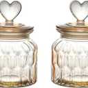 Glass Storage Jars with Cute Heart Shaped Lids - 23oz Airtight Food Canisters for Candy Cookies Sugar Spices Snacks - Candy Jars for Wedding and Home Decoration (2PCS)