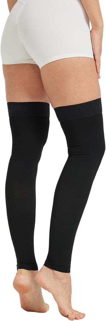 NURCOM 15-20 mmHg Compression Stockings for Women & Men, Footless Thigh High Compression Sleeves with Dot Silicone Band, Graduated Support Pressure Stockings-Ideal for Athletic, Medical, Travel Use (Large)