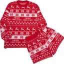 UNIQUEONE Womens Striped Sweater Set 2 Piece Lounge Sets Matching Pajamas Outfits Long Sleeve Knit Tops and Shorts (Red, M)