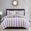 Juicy Couture Cabana Stripe Reversible Bedding Set - Queen/Full Size - Lavender/White Stripe Print  6 Piece Set  Includes 1 90" x 90" Comforter, 3 Decorative Pillows, 2 Shams