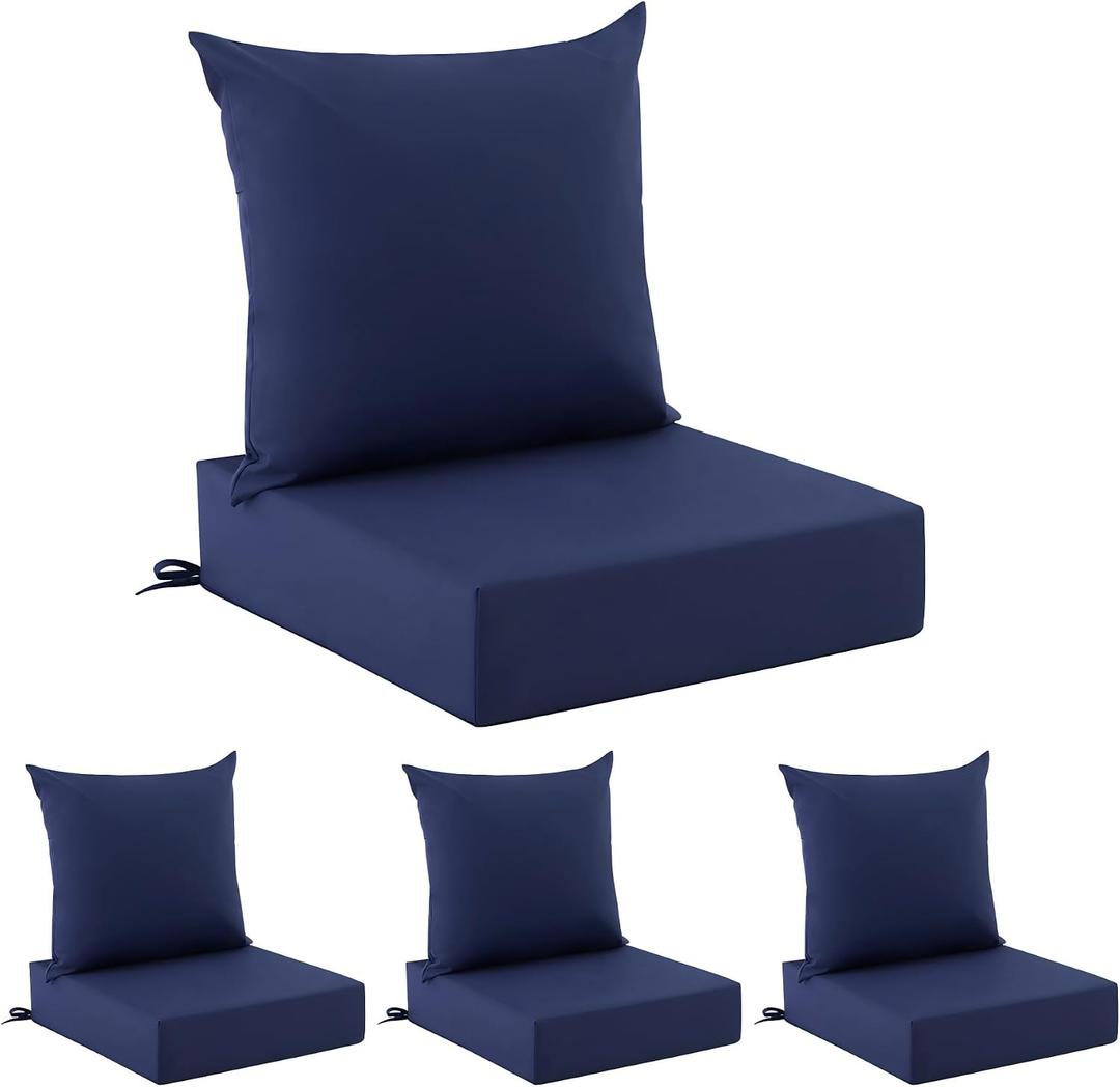Outdoor Chair Cushions, Waterproof & Fade Resistant Patio Cushions
24 x 24 x 5.75 In, Set of 4, Navy Blue, Removable Cover, For Patio Furniture, Lawn, Garden, Deck, Yard, Stay in Place