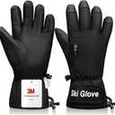 Snow Gloves, Ski Gloves Winter Warm and Waterproof Cold Weather Gloves-for Parent Boys Girls (M(Fit Kids11-15 Years and Women size), Black)