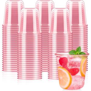 100 Pcs Pink Plastic Cups 12 Oz Disposable Stemless Wine Glasses Cocktail Pink Party Cups for Meeting, Wedding, Birthday, Valentines Party Supplies