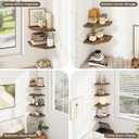 Realgulf Corner Shelves 4-Pack for Bathroom & Kitchen, Space-Saving Floating Corner Wall Shelf with Easy Installation- Brown