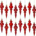 Luinabio 16 Pcs Red 4" Finial Drop Christmas Ornament Hanging Christmas Finial Ornaments Plastic Shatterproof Decor for Xmas Tree Winter Holiday Party Supplies, Shiny, Matte, Glitter, Sequin