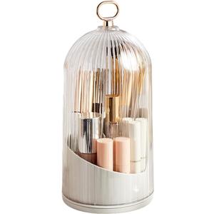 360 Rotating Makeup Brush Holder Organizer with Lid, Dustproof & Waterproof, Compact 3-Slot Storage for Brushes, Lipsticks & Cosmetics, Great for Makeup Lovers