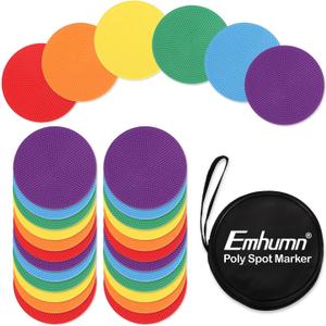 Emhumn 4inch & 9inch Poly Spot Markers for Agility Dot for Gym/PE Training, Dance, 6/12/24 Pcs Round Multiple Color & Size Rubber Non-Slip Spot Marker for Games, Floor Dots and Sport Activities