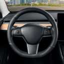 SEG Direct Flat Bottom Steering Wheel Cover, D Shaped Car Wheel Cover 14-14 1/4 in. (35.5-36 cm), for Tesla Model 3 / Y, for Camaro, Black Microfiber Leather