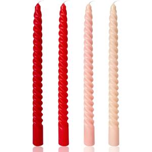 10 Inch Cream Spiral Taper Candles for Home Decoration, 4 Pack Red-Gradient Candlesticks for Dinner Party Wedding Holiday
