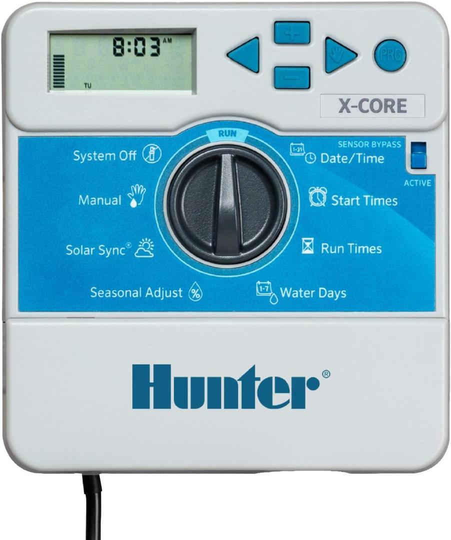 Hunter X-Core 6 XC600i Indoor Sprinkler Timer, 6 Zone Irrigation Controller, Easy Programming, Sprinkler System Timer for Yard and Garden, Manual and Seasonal Adjust, No WiFi Needed