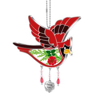 KY&BOSAM Cardinal Suncatcher Had-Painted Staine Glass for Windows Hangings Wind Chimes Pressed Real Flower Wings Glass with Metal Heart Charm Birthday Gifts for Women Mother's Day(A Special Aunt)