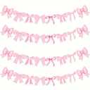 Neyeidru Bow Birthday Decorations Banner - 4Pcs Pink Bow Banner for Coquette Birthday Decorations Bow Garland Bunting for Girls Bow Party Decor Favor Supplies