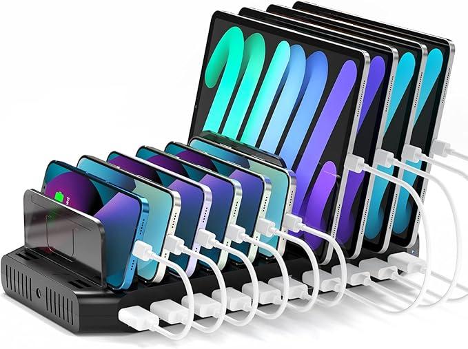 Unitek USB Charging Station for Multiple Devices, Charger Organizer Stand Dock with Dividers, Quick Charge 3.0 Compatible for Smartphone, Tablet, iPad and Other Electronics