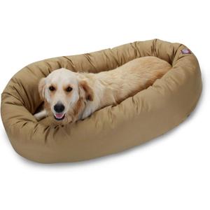 Majestic Pet 40 Inch Bagel Calming Dog Bed Washable  Cozy Soft Round Pet Bed with Spine Support for Dogs to Rest their Head - Fluffy Donut Puppy Bed 40x29x9 (Inch) - Large  Khaki