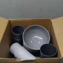 Klickpick Home 32 Pieces wheatstraw Dinnerware Set with 8 Each of Dinner Plates Desert Plates Cereal Salad Bowls Cups Unbreakable Modern Dinner Set for Microwave Dishwasher Safe Reusable Grey stone