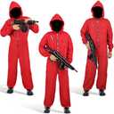 Halloween Red Jumpsuit Costume with Mask Money Game Cosplay Outfits Adult Unisex Men Women Coveralls QM021L Size L