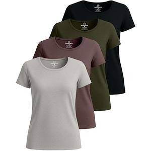 Real Essentials 4 Pack: Women's Cotton Short Sleeve T-Shirt - Casual Scoop Crew Neck Tops Tee