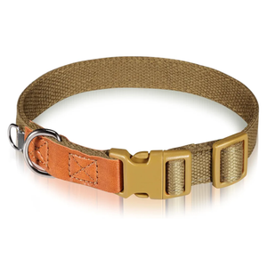 Adjustable Poly-Cotton Dog Collar with Leather Accents, Durable D-Ring, and Premium Plastic Buckle: Comfortable, Stylish, and Secure Perfect for Small, Medium, & Large Dogs Brown L