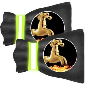 2 x Outdoor Faucet Cover for Winter Freeze Protection 2 Pack 5.9''H x 8.8''W Water Socks with Green Reflective Strip Hose Bib Covers for Winter Water Spigot Cover Winter Insulated Black