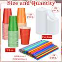 Gejoy 120 Sets 12 oz Disposable Paper Cups with Lids and Straws Neon Colored Disposable Coffee Cups for Drinking Juice Holiday Birthday Home Office Party Supplies (12 oz)