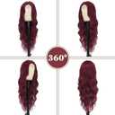 NAYOO Long Wine Red Wavy Wig for Women 26 Inch Middle Part Curly Wavy Wig Natural Looking Synthetic Heat Resistant Fiber for Use (Wine Red)