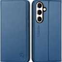 SHIELDON Case Wallet for Galaxy S25+ Plus 6.7", Genuine Leather Magnetic Closure, RFID Blocking Card Holder Kickstand Shock Absorbing Protective Cover Compatible with Galaxy S25+ 2025 - Royal Blue