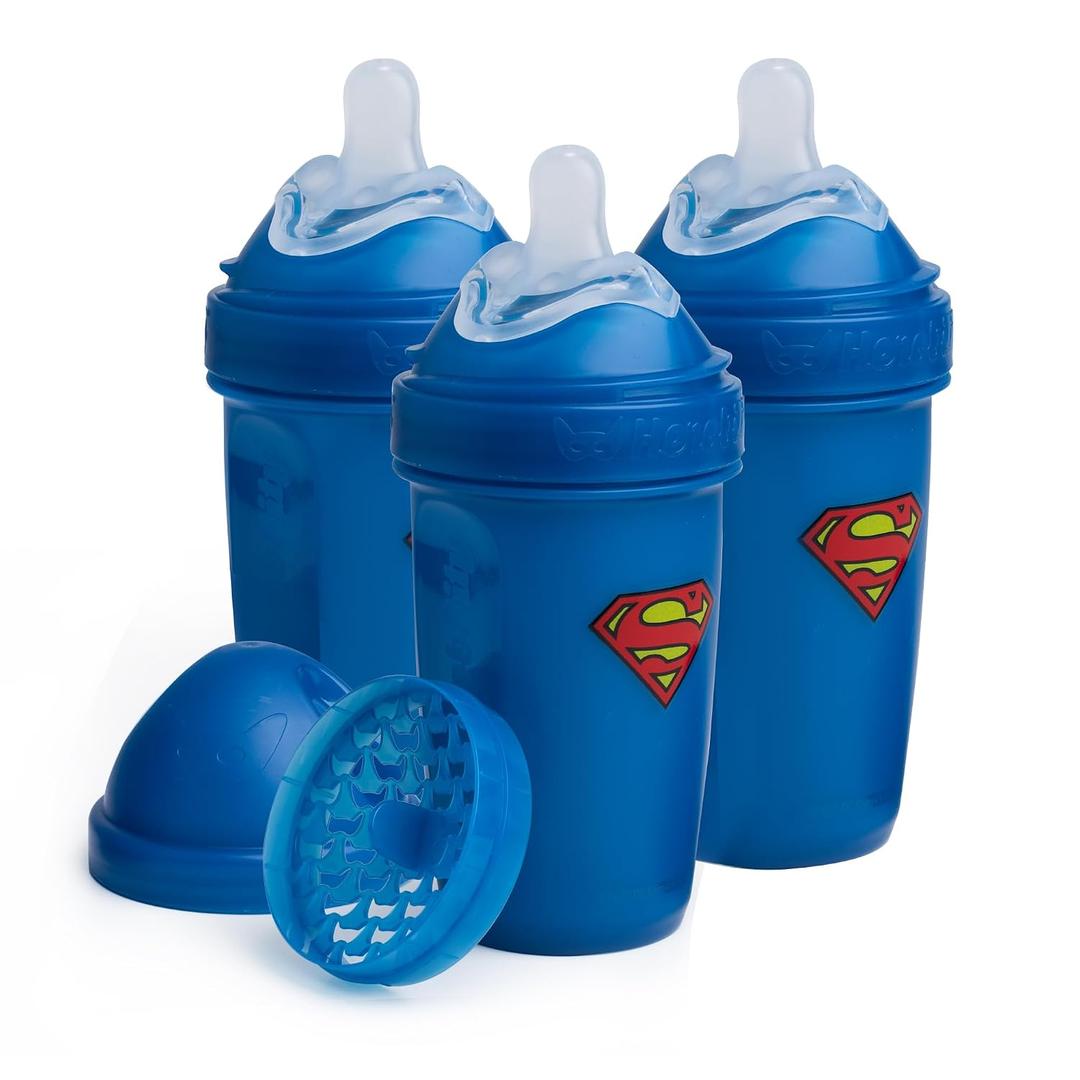 Herobility Anti-Colic Baby Bottles 8.5 fl oz/240ml - Pack of 3 Plastic Baby Bottles, Medium Flow Plastic Bottles, Breast-Shaped Teat for Breastfed Babies, Small Baby Bottles, Swedish Design, Superman