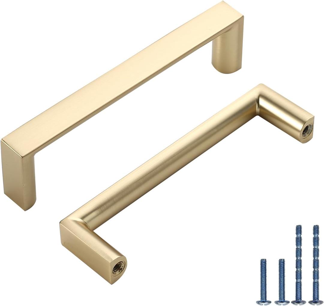 10 Pack 3.75 Inch(96mm) Kitchen Cabinet Handles Brushed Gold Cabinet Pulls Kitchen Cabinet Hardware Drawer Pulls for Dresser Cupboard Wardrobe