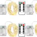4 Pack Battery Operated Fairy String Lights, 8 Modes 5M Silver Wire with Remote & Timer - 50 LEDs Waterproof for Bedroom, Wedding, Christmas, Party Decorations (Warm White)