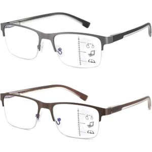 Multifocus Reading Glasses Men Bifocal No Line Progressive Multifocal Reader Blue Light Computer Frame Eyeglasses 2pk