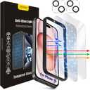 Screen Protector for iPhone 15 [6.1 Inch],2 pcs Colorless Anti-Blue Light Tempered Glass Films,HD Clear, 9H Hardness, No Bubbles, Case Friendly with 2 pcs Camera Lens Protector