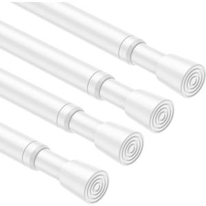 4PCS Tension Curtain Rod 33 to 59 Inch,White Short Curtain Rods No Drilling,Loaded Expandable Spring Curtain Rods for Windows Kitchen,Closet,Cupboard,Door,Bookshelf