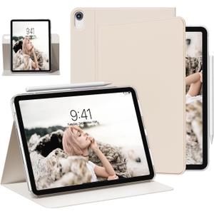 Folio Case for iPad Air 11 inch M2/M3 (2024/2025), iPad Air 5th/4th Generation (2022/2020) 10.9 Inch with Detachable Clear Back Shell, 2nd Gen Pencil Charging, Auto Sleep/Wake (White Cream)