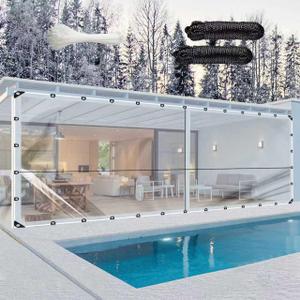 8x20ft Clear Tarp with Grommets, Upgraded Edge Heat Fused Tear Resistant Clear Heavy Duty Tarps, Clear Vinyl Tarps for Patio Fencing, Rain, Wind, Cold, Chicken Coops,and MoreWindproof Rope+Zip Tie