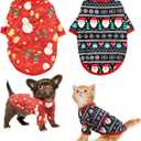 HYLYUN Dog Christmas Shirt 2 Packs - Christmas Pet Shirt Soft Breathable Puppy Shirts Printed Pet Clothing for Small Dogs and Cats XS (Red+Black)