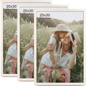 20x30 Frame Set of 3, Rustic White Wood Grain 20x30 Poster Frame for Gallery Wall Mounting (3 Pack,White)